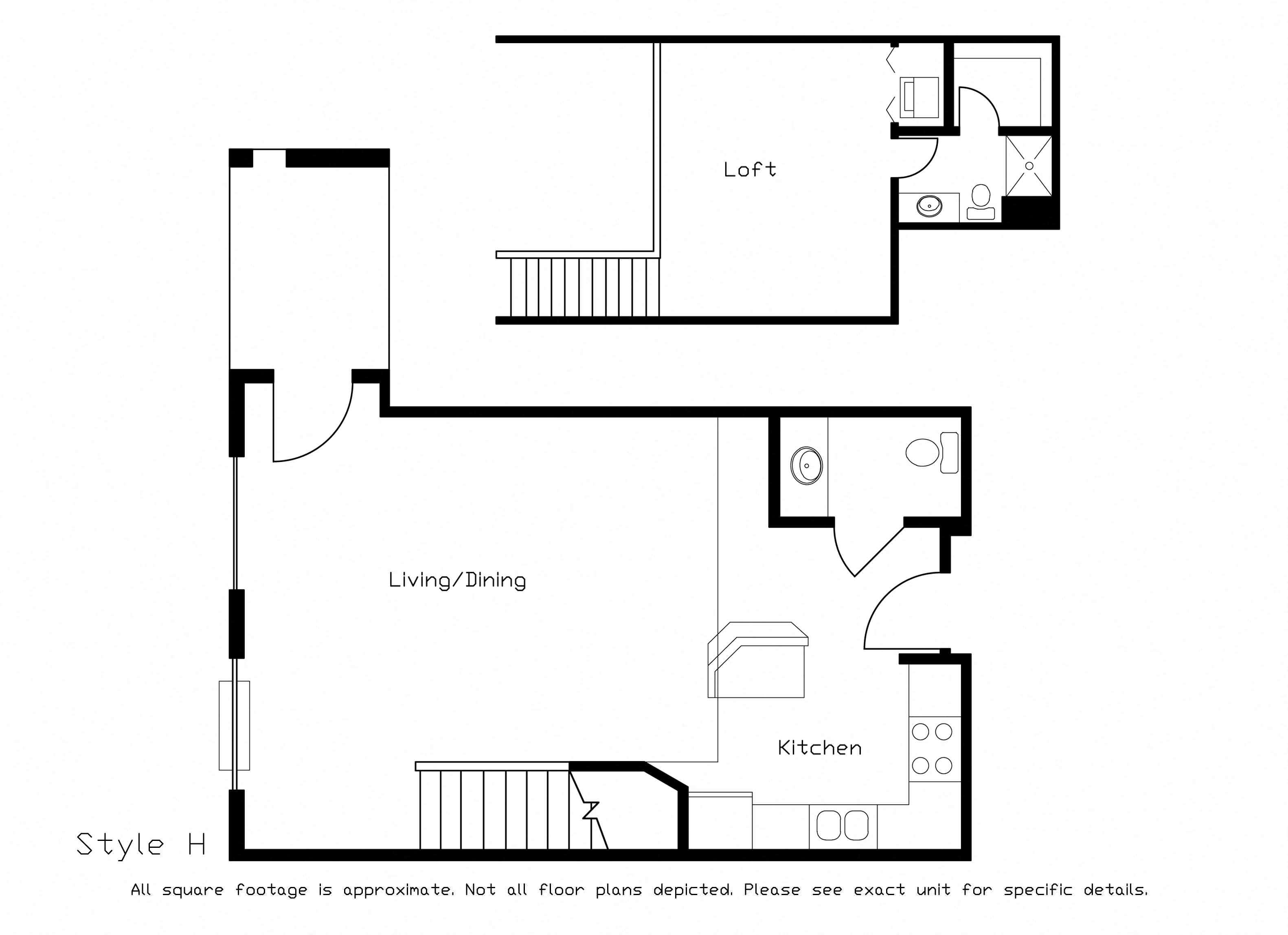 Floor plan for 1 bed, 1 bath, 944 sqft